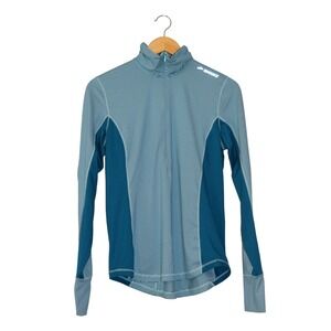 Brooks Dash 1/2 Zip Pullover Women Medium Blue Striped EUC Thumbhole Running